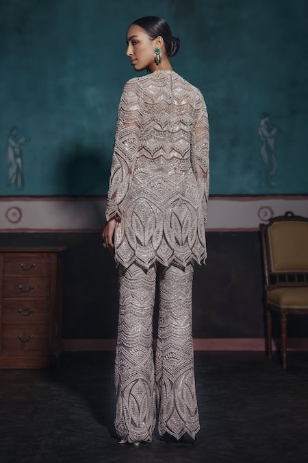 Ridhima Bhasin Embroidered Scallop Cutwork Tunic Pant Set 