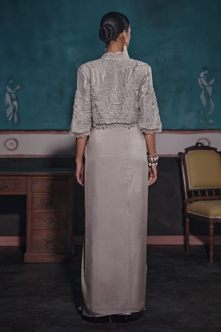 Ridhima Bhasin Floral Pearl Embellished Cape Set 