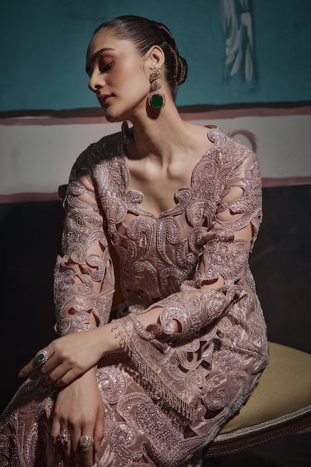 Buy Ridhima Bhasin Beige Tissue Cut Work, Sequins, Crystals Cutwork Embellished Kurta And Palazzo Set Online at Aza Fashions Buy_Ridhima Bhasin_Beige Tissue Cut Work, Sequins, Crystals Cutwork Embellished Kurta And Palazzo Set _Online_at_Aza_Fashions
