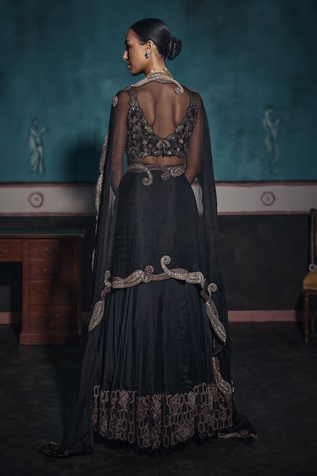 Shop Ridhima Bhasin Black Organza Pearls, Sequins, Cut Work Scoop Embellished Geometric Lehenga Set at Aza Fashions Shop_Ridhima Bhasin_Black Organza Pearls, Sequins, Cut Work Scoop Embellished Geometric Lehenga Set _at_Aza_Fashions