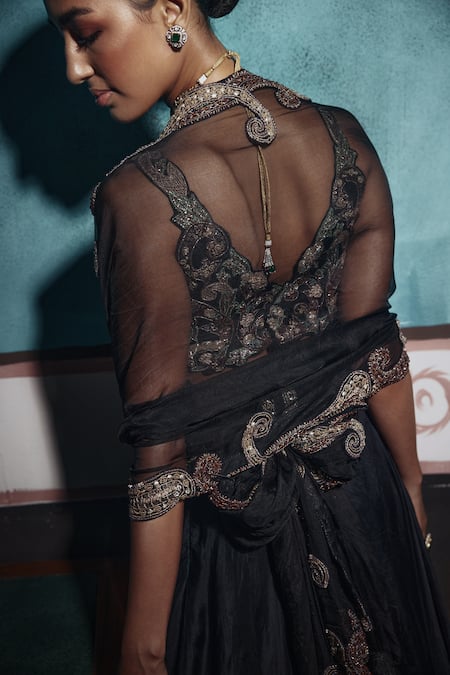 Buy Ridhima Bhasin Black Organza Pearls, Sequins, Cut Work Scoop Embellished Geometric Lehenga Set Online at Aza Fashions Buy_Ridhima Bhasin_Black Organza Pearls, Sequins, Cut Work Scoop Embellished Geometric Lehenga Set _Online_at_Aza_Fashions