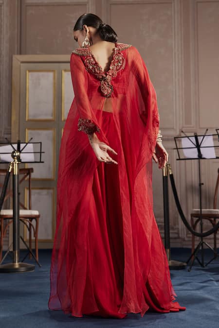 Shop Ridhima Bhasin Red Silk, Organza Sequins Scoop Neck Embroidered Kaftan And Palazzo Set at Aza Fashions Shop_Ridhima Bhasin_Red Silk, Organza Sequins Scoop Neck Embroidered Kaftan And Palazzo Set _at_Aza_Fashions