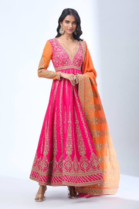 Torani Pink Sequins, Beads, Zari Scoop Neck Thread Embroidered Anarkali Set Online at Aza Fashions Torani_Pink Sequins, Beads, Zari Scoop Neck Thread Embroidered Anarkali Set _Online_at_Aza_Fashions