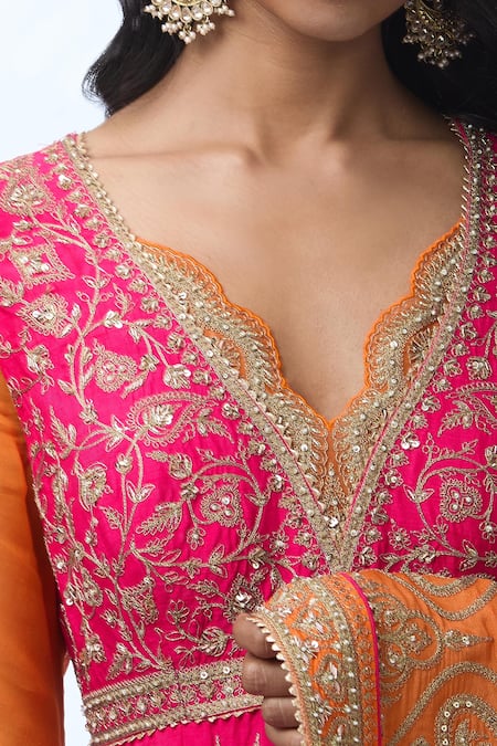 Torani Pink Sequins, Beads, Zari Scoop Neck Thread Embroidered Anarkali Set at Aza Fashions Torani_Pink Sequins, Beads, Zari Scoop Neck Thread Embroidered Anarkali Set _at_Aza_Fashions