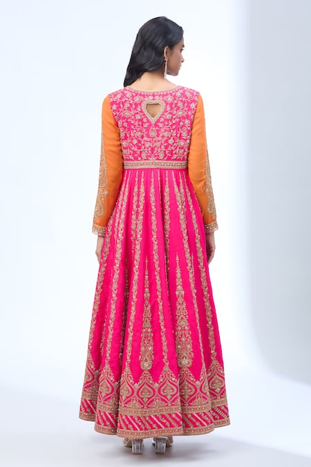 Shop Torani Pink Sequins, Beads, Zari Scoop Neck Thread Embroidered Anarkali Set at Aza Fashions Shop_Torani_Pink Sequins, Beads, Zari Scoop Neck Thread Embroidered Anarkali Set _at_Aza_Fashions