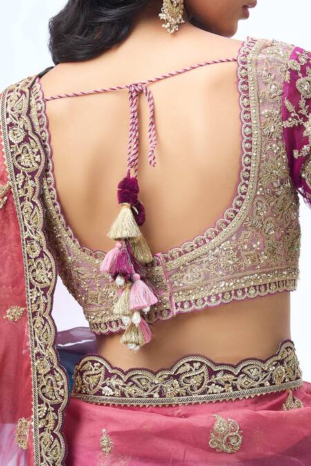 Torani_Multi Color Silk Sequins, Zari Scoop Neck Multicolor Ombre Embroidered Saree Set_at_Aza_Fashions