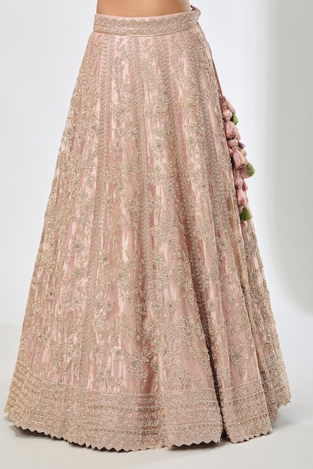Buy_Azeera_Pink Silk Sequins, Beads Floral Embroidered Lehenga Set 