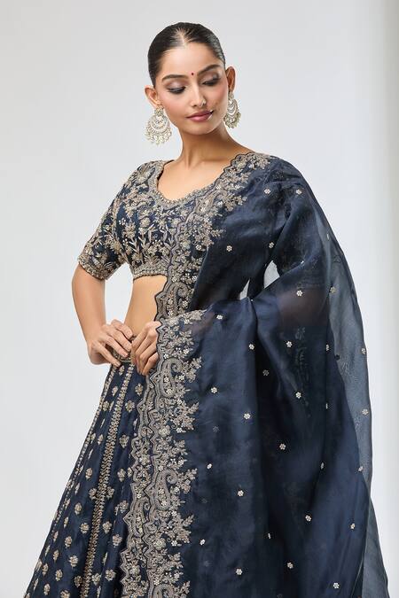 Shop Azeera Blue Sequins, Beads, Diamonds Scoop Neck Paisley Embroidered Lehenga Set Online at Aza Fashions Shop_Azeera_Blue Sequins, Beads, Diamonds Scoop Neck Paisley Embroidered Lehenga Set _Online_at_Aza_Fashions