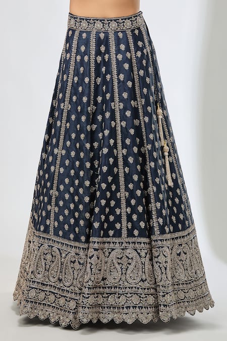 Azeera Blue Sequins, Beads, Diamonds Scoop Neck Paisley Embroidered Lehenga Set at Aza Fashions Azeera_Blue Sequins, Beads, Diamonds Scoop Neck Paisley Embroidered Lehenga Set _at_Aza_Fashions