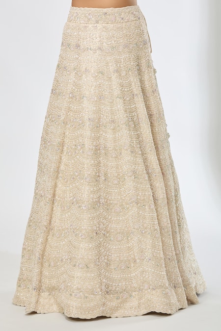Azeera Beige Chiffon Beads, Sequins, Cut Work Embroidered Scallop Hem Lehenga Set Online at Aza Fashions Azeera_Beige Chiffon Beads, Sequins, Cut Work Embroidered Scallop Hem Lehenga Set _Online_at_Aza_Fashions