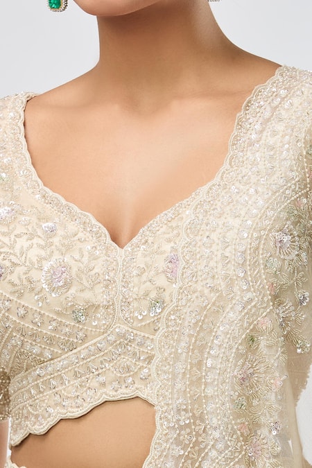 Buy Azeera Beige Chiffon Beads, Sequins, Cut Work Embroidered Scallop Hem Lehenga Set Online at Aza Fashions Buy_Azeera_Beige Chiffon Beads, Sequins, Cut Work Embroidered Scallop Hem Lehenga Set _Online_at_Aza_Fashions