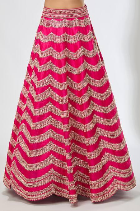 Azeera_Fuchsia Diamonds, Sequins, Beads Scale Pattern Embroidered Lehenga Set _at_Aza_Fashions