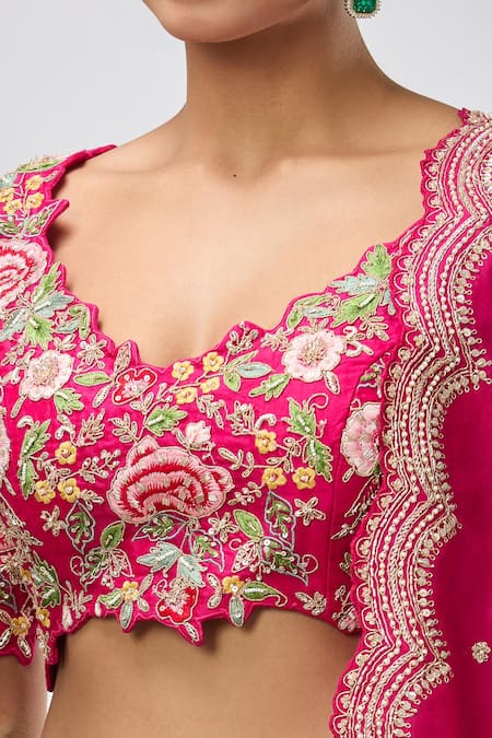 Buy_Azeera_Fuchsia Diamonds, Sequins, Beads Scale Pattern Embroidered Lehenga Set 