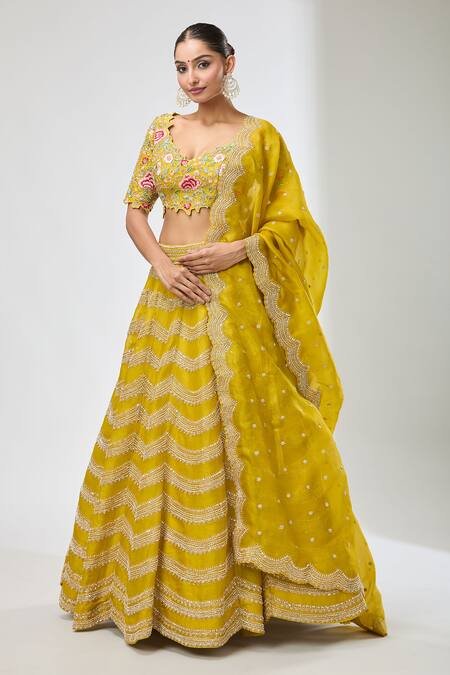 Azeera Yellow Sequins, Beads Scale Pattern Embroidered Lehenga Set Online at Aza Fashions Azeera_Yellow Sequins, Beads Scale Pattern Embroidered Lehenga Set_Online_at_Aza_Fashions