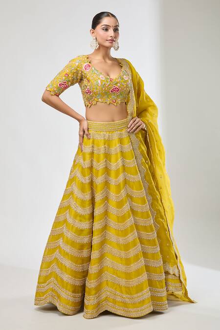 Buy Azeera Yellow Sequins, Beads Scale Pattern Embroidered Lehenga Set Online at Aza Fashions Buy_Azeera_Yellow Sequins, Beads Scale Pattern Embroidered Lehenga Set_Online_at_Aza_Fashions