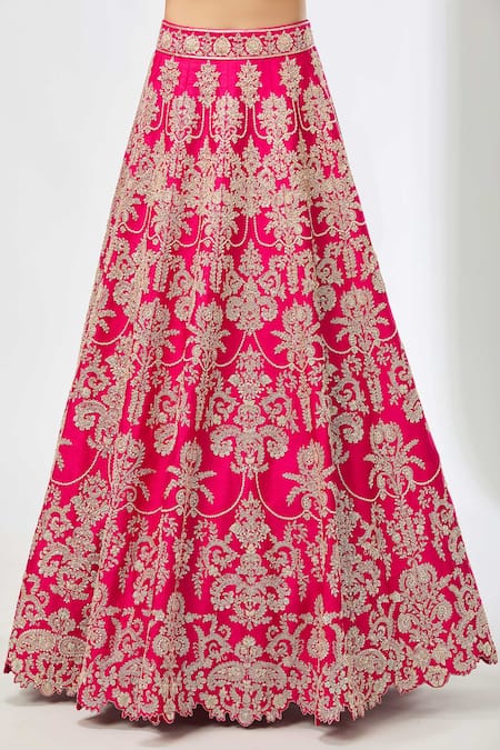 Buy_Azeera_Fuchsia Chiffon Sequins, Beads Asymmetric Embroidered Lehenga Set _Online_at_Aza_Fashions
