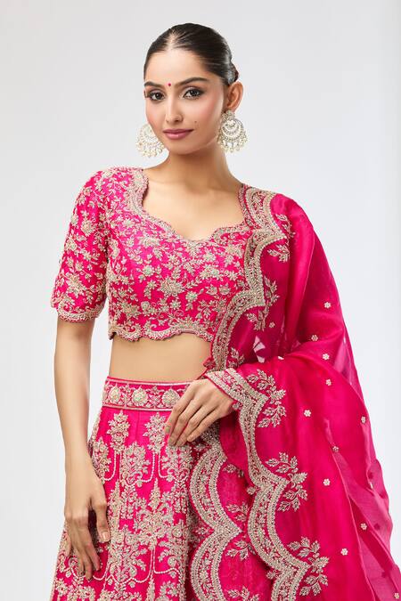 Buy_Azeera_Fuchsia Chiffon Sequins, Beads Asymmetric Embroidered Lehenga Set 