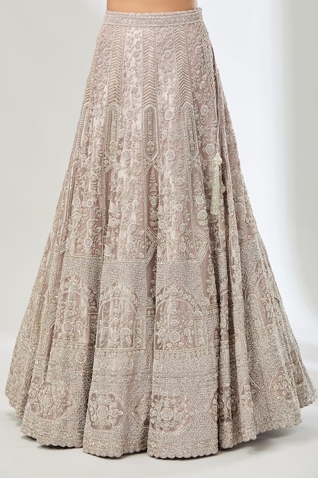 Buy_Azeera_Lavender Embroidery, Sequins, Beads Asymmetric Floral Lehenga Blouse Set 