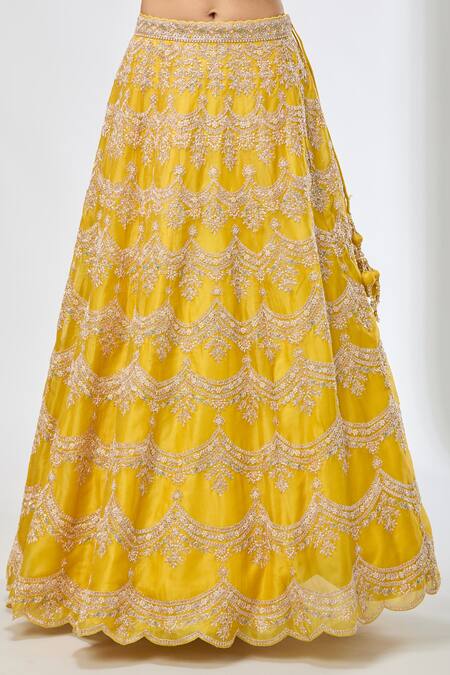 Buy Azeera Yellow Silk Sequins, Beads Floral Embroidered Lehenga Set Online at Aza Fashions Buy_Azeera_Yellow Silk Sequins, Beads Floral Embroidered Lehenga Set_Online_at_Aza_Fashions