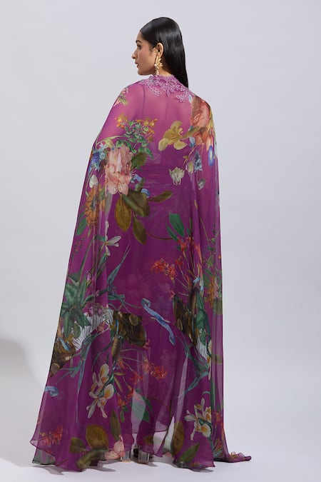 Anushree Reddy Botanical Print Cape & Draped Skirt Set 