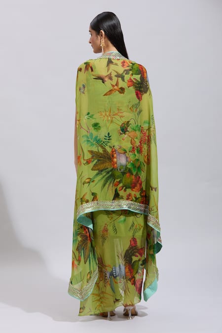 Anushree Reddy Botanical Print Draped Skirt Set 