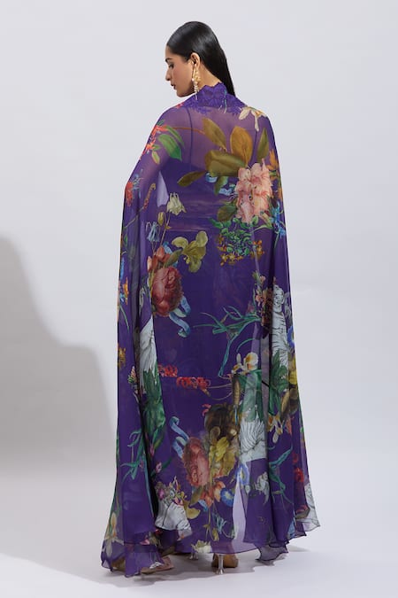 Anushree Reddy Botanical Applique Cape & Draped Skirt Set 