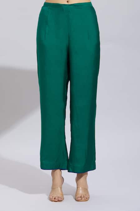 Buy_Anushree Reddy_Green Cotton, Silk Embroidery Split V-neck Botanical Print Kaftan Set 