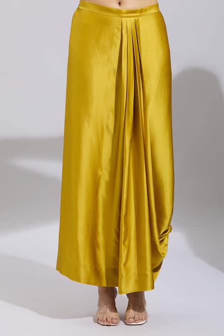 Buy Anamika Khanna Yellow Beads, Pearls, Zari Floral Embroidered Mustard Kaftan And Draped Skirt Buy_Anamika Khanna_Yellow Beads, Pearls, Zari Floral Embroidered Mustard Kaftan And Draped Skirt
