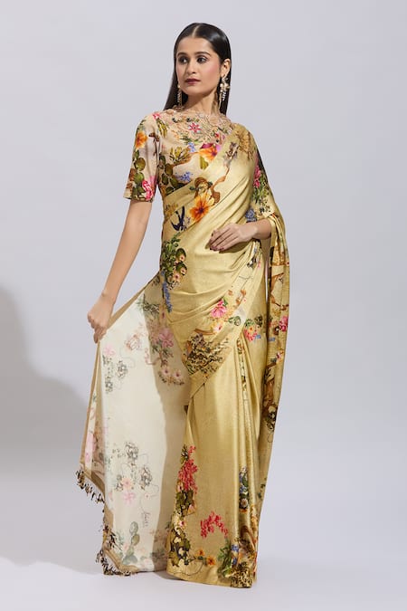Buy Anamika Khanna Beige Polyester, Silk Beads, Sequins, Embroidery Botanical Print Saree And Blouse Online at Aza Fashions Buy_Anamika Khanna_Beige Polyester, Silk Beads, Sequins, Embroidery Botanical Print Saree And Blouse _Online_at_Aza_Fashions
