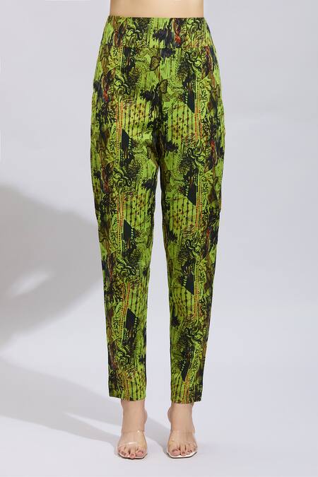 Anamika Khanna Green Cotton Beads, Sequins Round Neck Abstract Print Kurta Set at Aza Fashions Anamika Khanna_Green Cotton Beads, Sequins Round Neck Abstract Print Kurta Set _at_Aza_Fashions