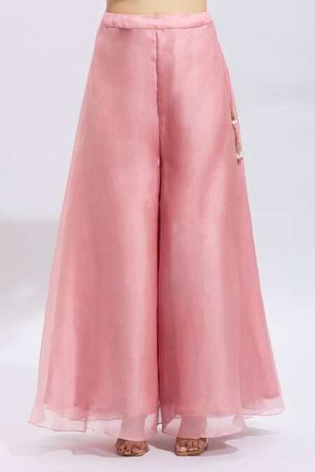 Shop Prisho Pink Silk Pearls, Sequins Round Floral Paisley Embroidered Kurta Sharara Set Online at Aza Fashions Shop_Prisho_Pink Silk Pearls, Sequins Round Floral Paisley Embroidered Kurta Sharara Set _Online_at_Aza_Fashions