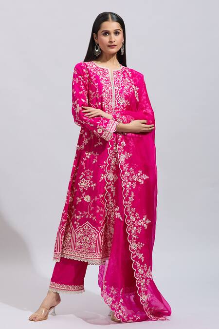 Buy Anushree Reddy Pink Embroidery Round Neck Hot Aari Kurta Set Online at Aza Fashions Buy_Anushree Reddy_Pink Embroidery Round Neck Hot Aari Kurta Set _Online_at_Aza_Fashions