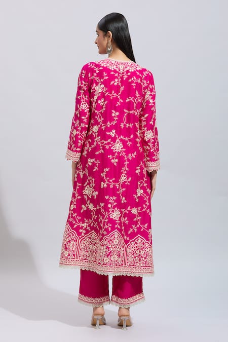 Anushree Reddy Hot Pink Aari Embroidered Kurta Set 