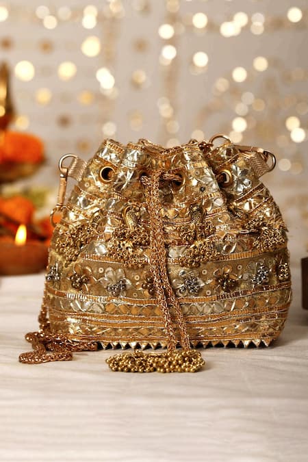 Buy_5elements_Gold Gota Patti, Sequins, Metallic Thread Embellished Potli _Online_at_Aza_Fashions