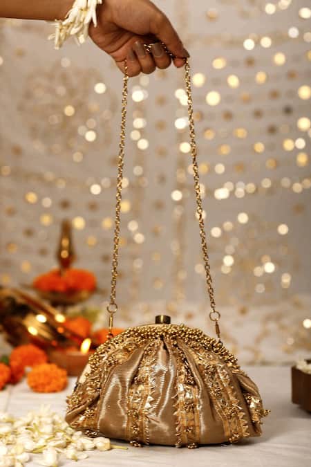 5elements Gota Lace Gold Potli Bag 