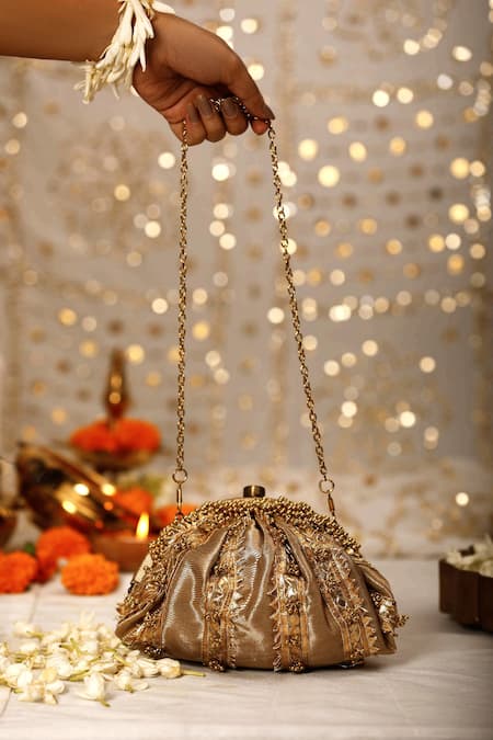 5elements Gota Lace Gold Potli Bag 