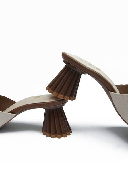 Buy_SCHON ZAPATO_Cream Embroidery, Cut Work Stitchline Heels _Online_at_Aza_Fashions