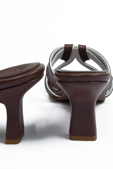 Shop SCHON ZAPATO Brown Embroidery Twister Heels With Knot Detail Online at Aza Fashions Shop_SCHON ZAPATO_Brown Embroidery Twister Heels With Knot Detail _Online_at_Aza_Fashions