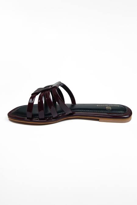 SCHON ZAPATO Red Cherry Leather Cutwork Strappy Flats Online at Aza Fashions SCHON ZAPATO_Red Cherry Leather Cutwork Strappy Flats _Online_at_Aza_Fashions