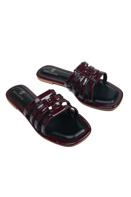 SCHON ZAPATO Cherry Red Leather Cutwork Strappy Flats 