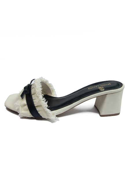 SCHON ZAPATO_Cream Bows Leather Heels_Online_at_Aza_Fashions
