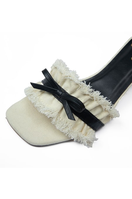 Buy_SCHON ZAPATO_Cream Bows Leather Heels_Online_at_Aza_Fashions