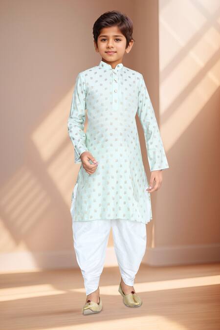 Buy_Petite Pomme_Green Brocade, Silk Embroidery Leaf Pattern Kurta Set_Online_at_Aza_Fashions