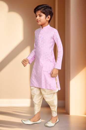 Buy Petite Pomme Pink Brocade, Silk Geometric Woven Kurta Set Online at Aza Fashions Buy_Petite Pomme_Pink Brocade, Silk Geometric Woven Kurta Set _Online_at_Aza_Fashions