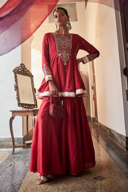 Saahiil Kapoor Aiza Zardozi Embroidered Short Anarkali Gharara Set 