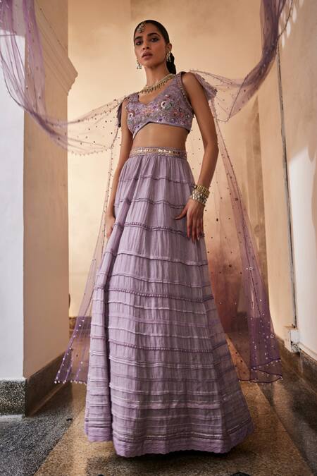 Saahiil Kapoor Purple Linen, Satin, Chanderi Silk, Inara 3d Embroidered Cape Lehenga Set Online at Aza Fashions Saahiil Kapoor_Purple Linen, Satin, Chanderi Silk, Inara 3d Embroidered Cape Lehenga Set _Online_at_Aza_Fashions