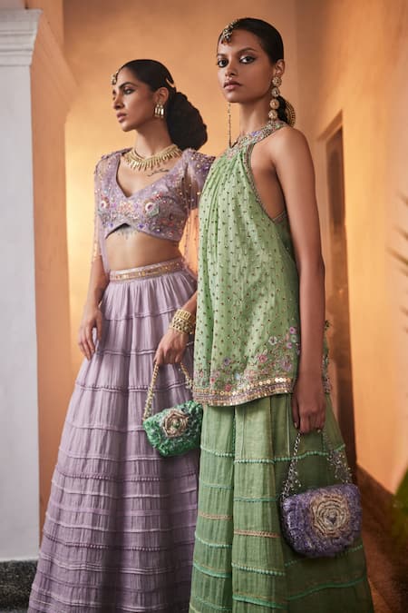 Buy Saahiil Kapoor Purple Linen, Satin, Chanderi Silk, Inara 3d Embroidered Cape Lehenga Set Online at Aza Fashions Buy_Saahiil Kapoor_Purple Linen, Satin, Chanderi Silk, Inara 3d Embroidered Cape Lehenga Set _Online_at_Aza_Fashions