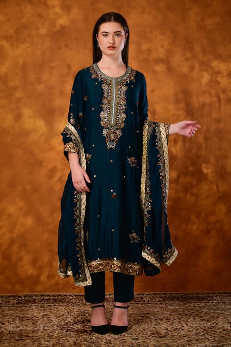 Saahiil Kapoor Green Silk, Organza, Cotton Zari, Sequins, Embroidery Nora Zardozi Kurta Set