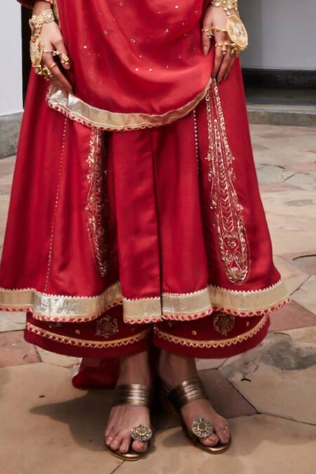 Buy_Saahiil Kapoor_Red Tussar, Organza, Cotton, Silk Sequins, Zari, Saira Embroidered Anarkali Set _Online_at_Aza_Fashions