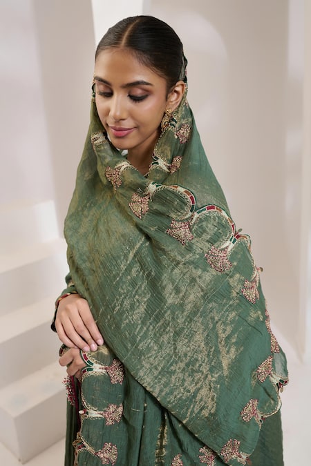 Shop_Saahiil Kapoor_Green Silk, Cotton, Silk, Samsara Thread Kurta Set _Online_at_Aza_Fashions